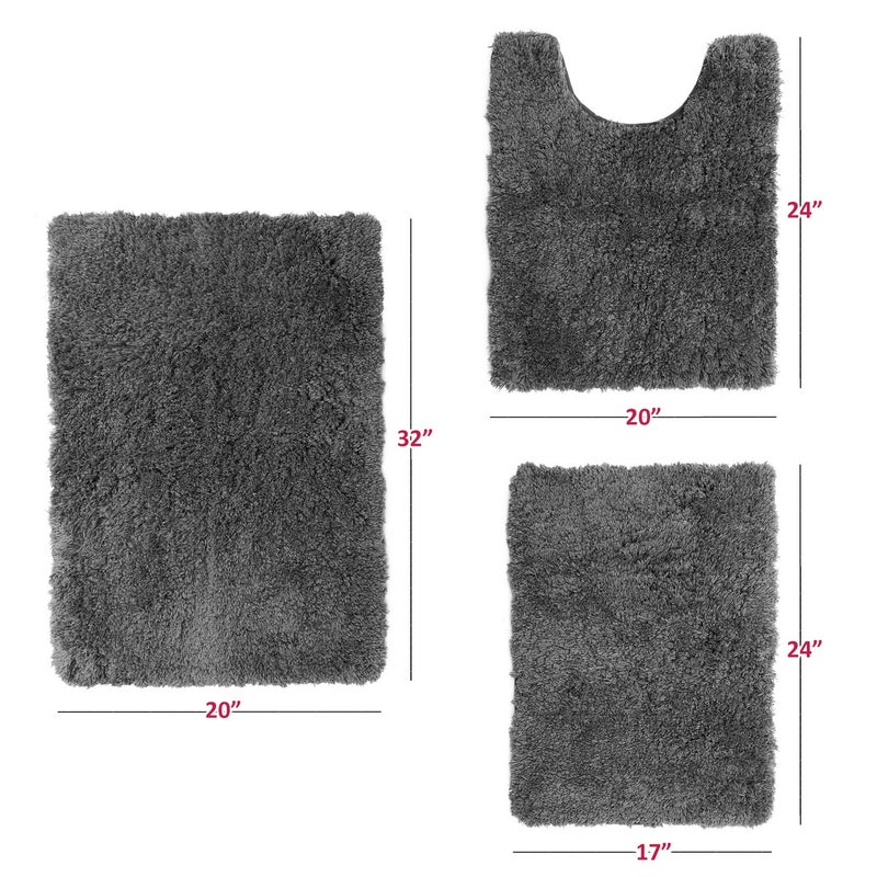Clara Clark Bathroom Rugs Sets 3 Piece, Shaggy Plush Bath Mat - Non-Slip, Machine Washable Bath Rugs - Dries Quickly, Ultra Soft Bath Mats for Bathroom, - Image 4